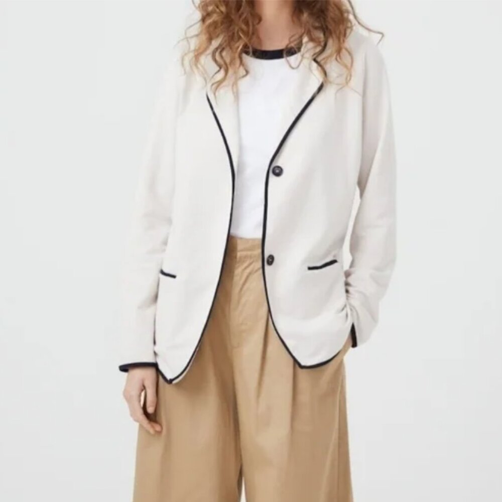 KULE The Syd Blazer Jacket XS French Terry Cotton Cream & Navy Trim Cardigan